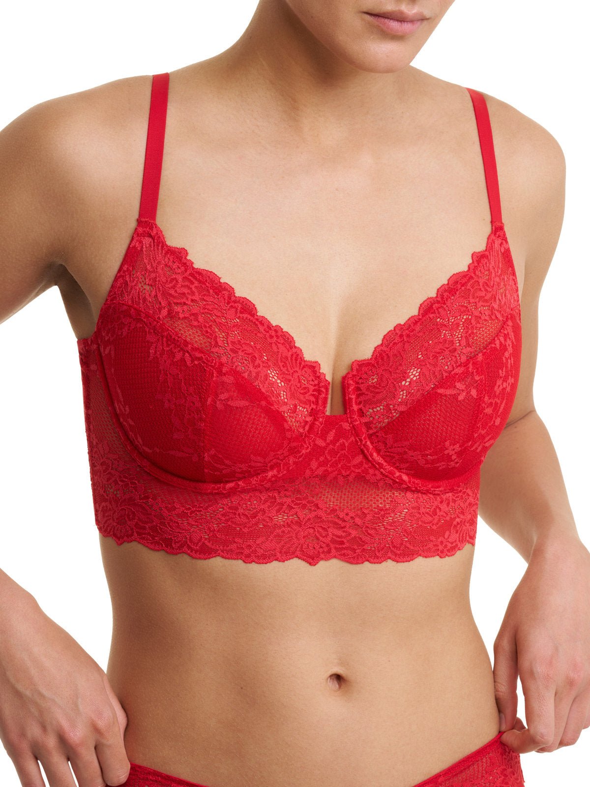Holiday red Natori Heavenly full coverage longline lace underwire bra 734314, view 4