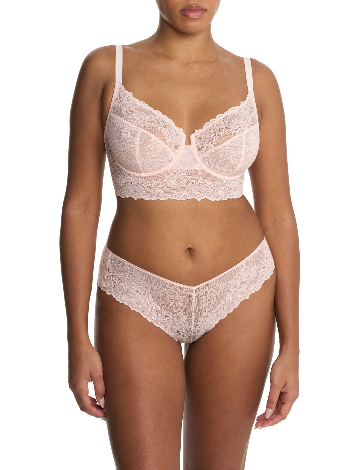 Whisper pink Natori Heavenly full coverage longline lace underwire bra 734314, view 2