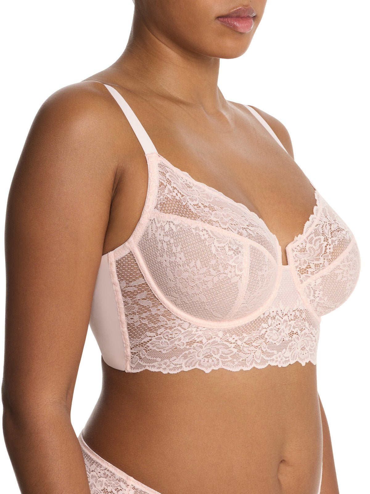 Whisper pink Natori Heavenly full coverage longline lace underwire bra 734314, view 4