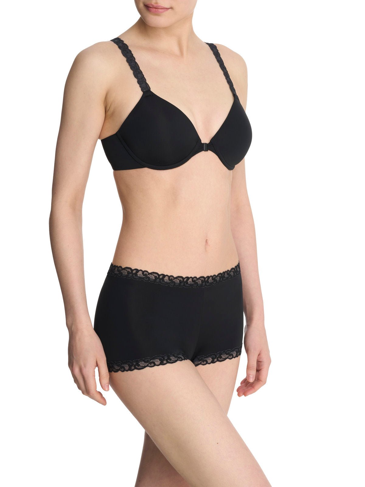 Black Natori Pure Luxe convertible front-close contour underwire bra 738080, view 2