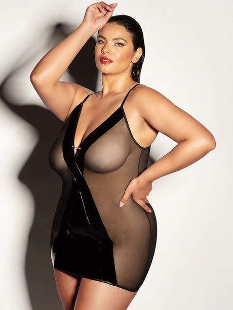 Oh La La Cheri Plus Size Babydoll Black / 1X/2X Fetish Curvy Finesse Sheer Babydoll Dress