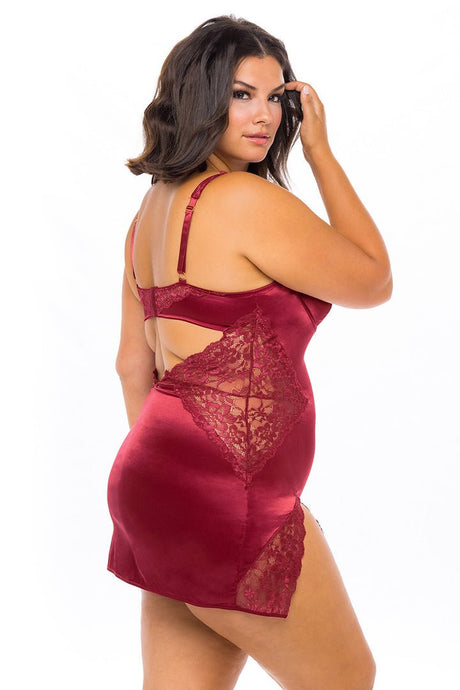 Oh La La Cheri Plus Size Babydoll Curvy Allegra Satin and Lace Babydoll Dress