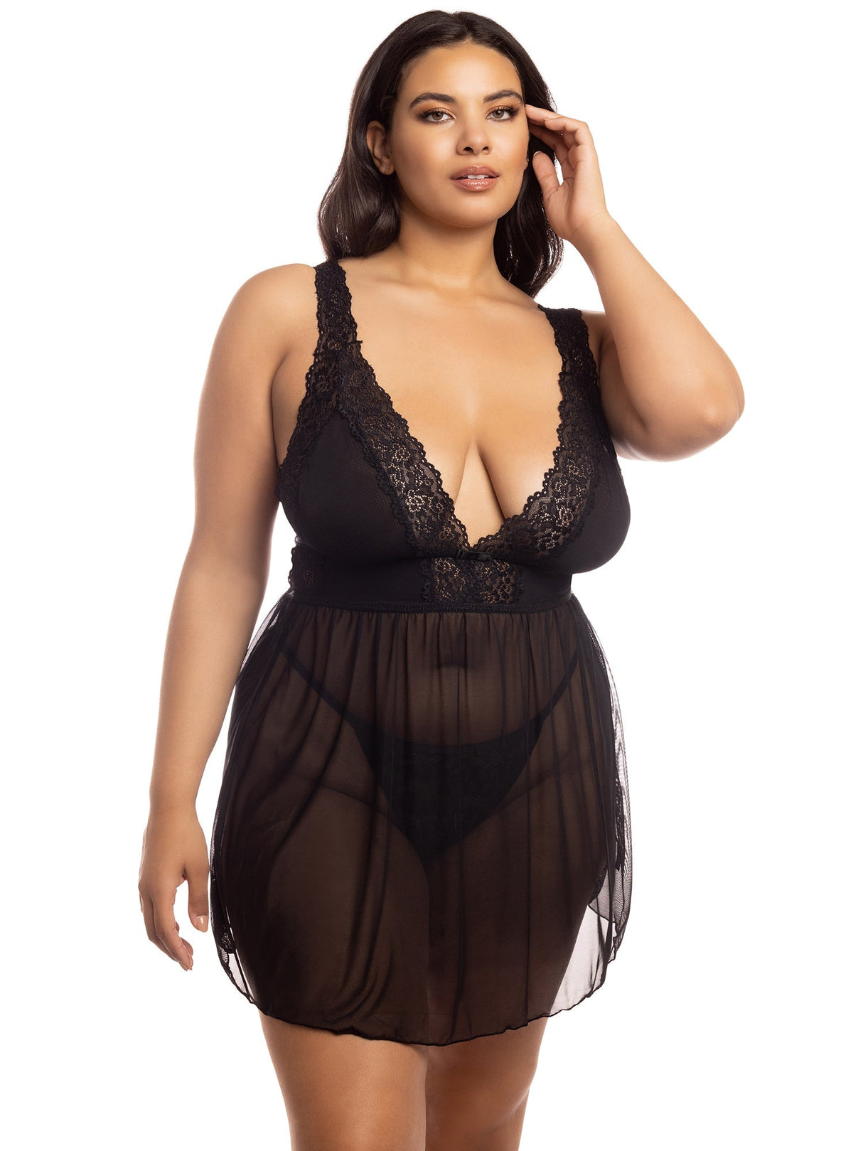 Oh La La Cheri Plus Size Babydoll Curvy Nora Lace and Sheer Babydoll