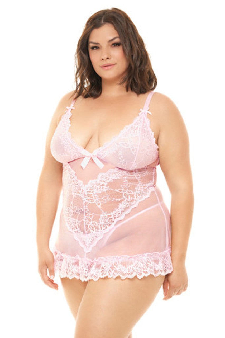 Oh La La Cheri Plus Size Babydoll Curvy Valentine Sheer Babydoll