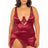 Oh La La Cheri Plus Size Babydoll Rhubarb / 1X Curvy Allegra Satin and Lace Babydoll Dress