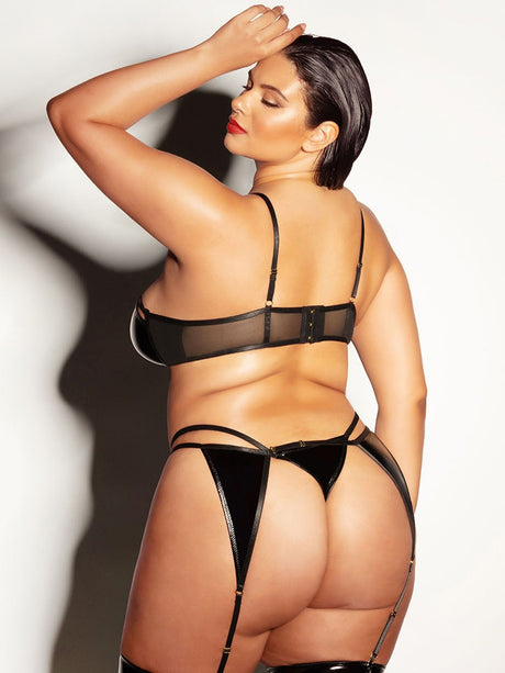 Oh La La Cheri Plus Size Bra Set Black / 1X/2X Fetish Curvy Fantasy 3 Piece Bra Set