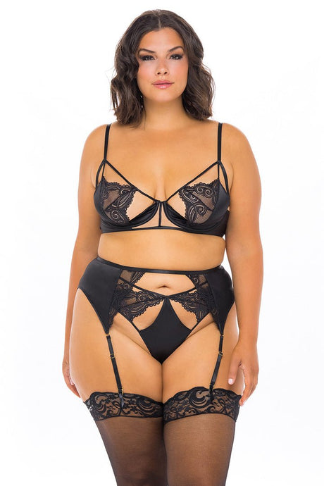 Oh La La Cheri Plus Size Bra Set Black / 1X Curvy Ivy Cage 3 Piece Bra Set