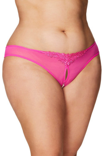 Oh La La Cheri Plus Size Panties Pink / 1X/2X Curvy Paradise Lace Pearl Thong