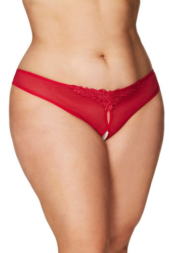Oh La La Cheri Plus Size Panties Red / 1X/2X Curvy Paradise Lace Pearl Thong