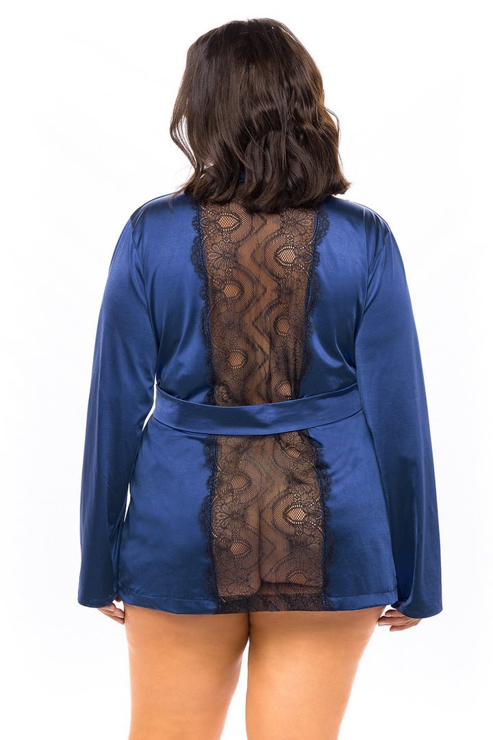Curvy Saskia Satin and Lace Shortie Robe