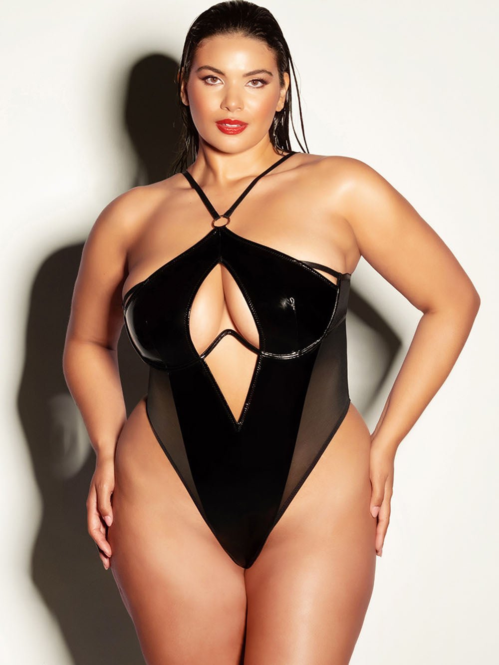 Oh La La Cheri Plus Size Teddy Black / 1X/2X Fetish Curvy Fantasy Teddy