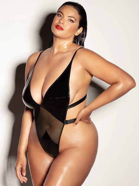 Oh La La Cheri Plus Size Teddy Black / 1X/2X Fetish Curvy Limitless Teddy