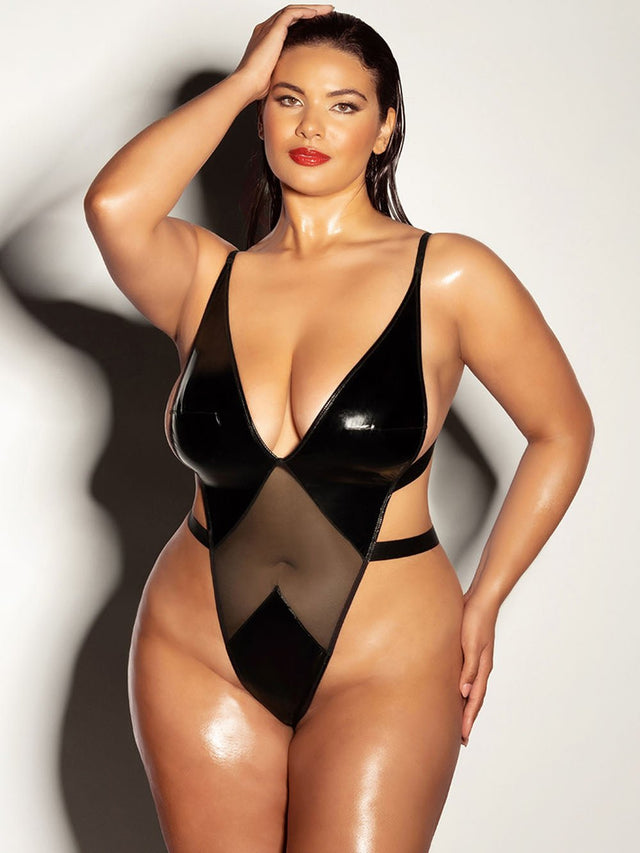 Oh La La Cheri Plus Size Teddy Black / 1X/2X Fetish Curvy Limitless Teddy