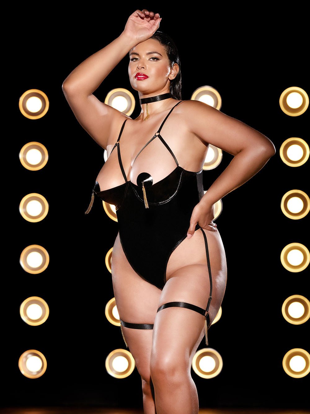 Oh La La Cheri Plus Size Teddy Black / 1X/2X Fetish Curvy Play Open Cup Teddy