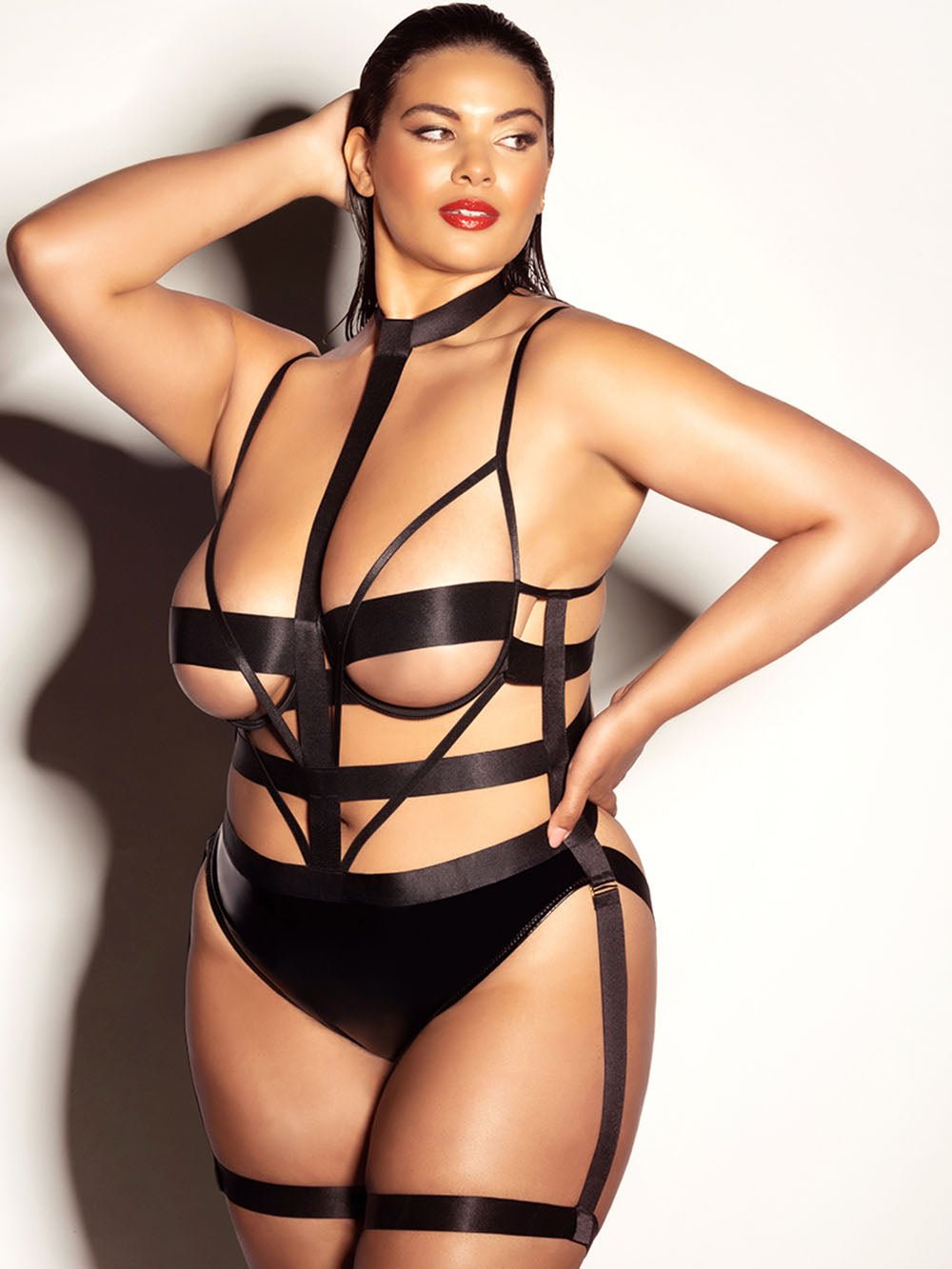 Oh La La Cheri Plus Size Teddy Black / 1X Fetish Curvy Lethal Peek-A-Boo Teddy