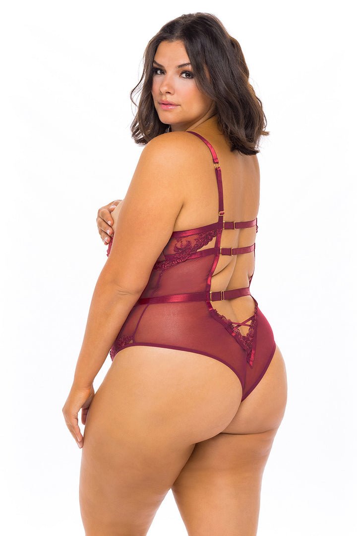 Oh La La Cheri Plus Size Teddy Curvy Kira Embroidered Open Cup Teddy