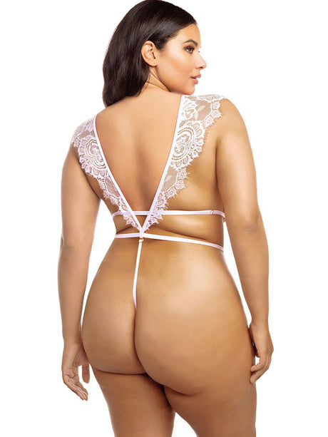 Oh La La Cheri Plus Size Teddy Pink Tulle / 1X/2X Curvy Imani Eyelash Lace Teddy