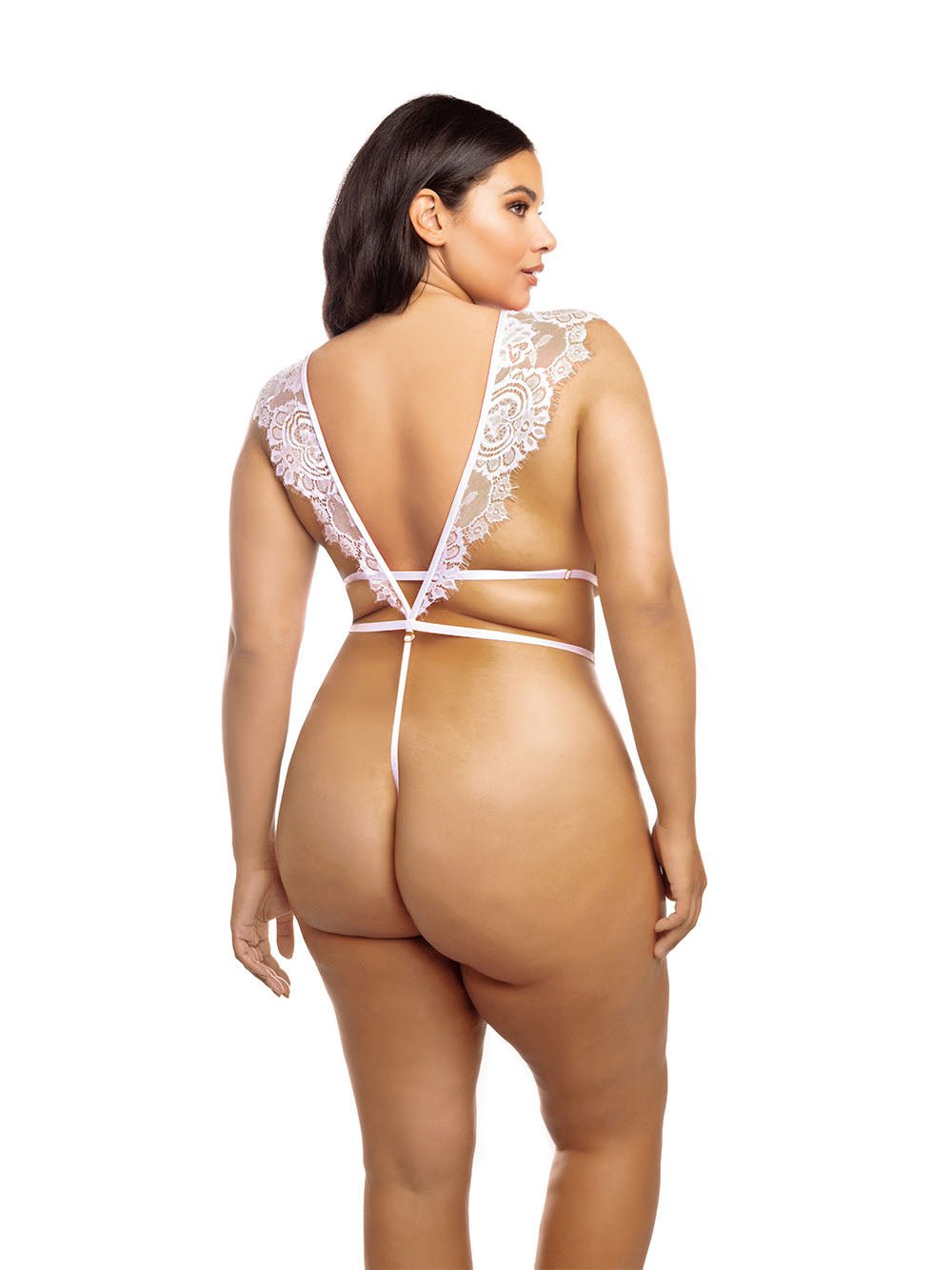 Oh La La Cheri Plus Size Teddy Pink Tulle / 1X/2X Curvy Imani Eyelash Lace Teddy