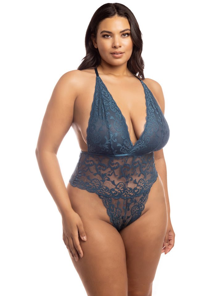 Oh La La Cheri Plus Size Teddy Reflecting Pond / 1X/2X Curvy Jeana Lace Teddy