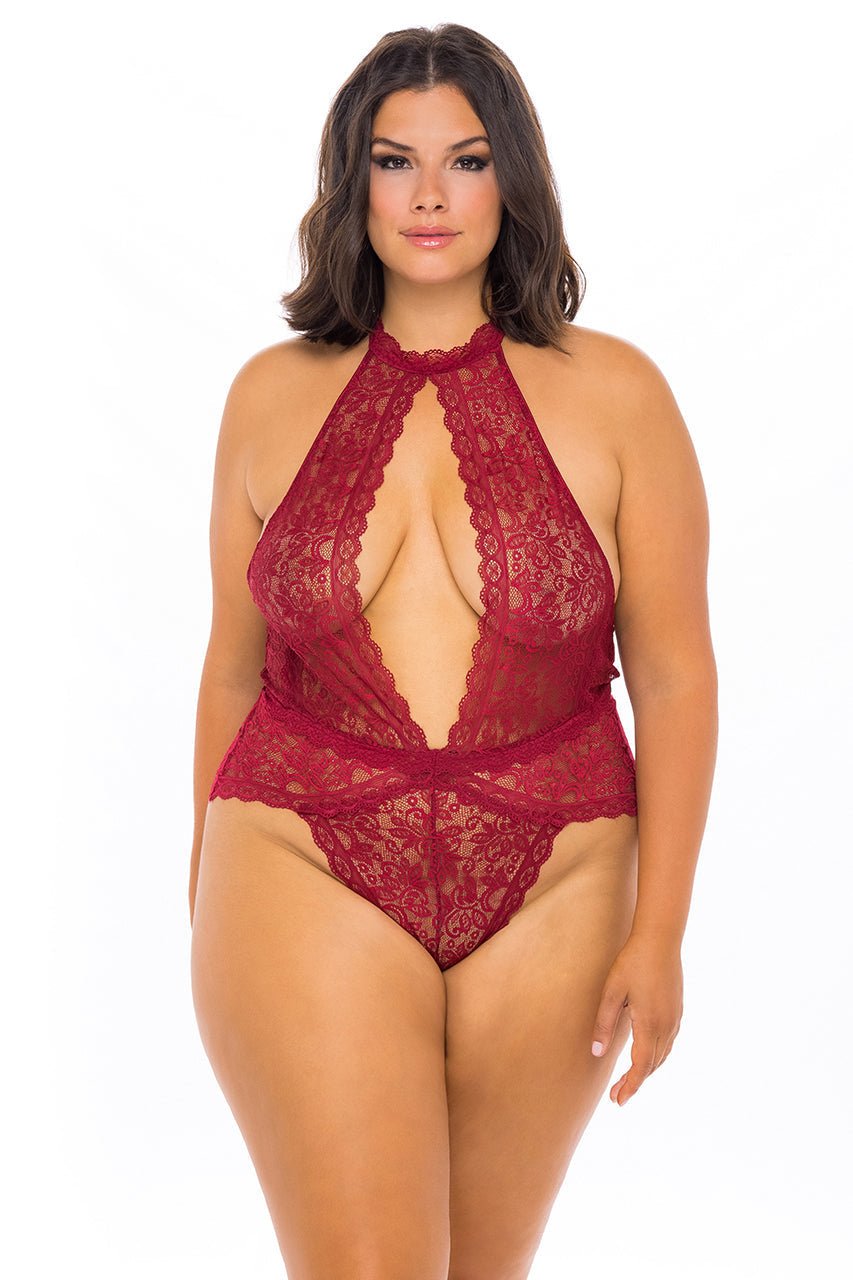 Oh La La Cheri Plus Size Teddy Rhubarb / 1X/2X Curvy Allison Lace Teddy