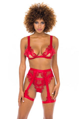 Oh La La Cheri Sets Red / S/M Janet Eyelash Lace 3 Piece Bra Set