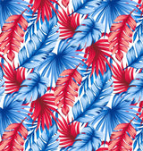 American Dream swimsuit print with red, white, and blue palm leaves