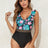 Trendsi Tiffany Blue / S Crisscross Ruffled Printed V-Neck One-Piece Swimwear