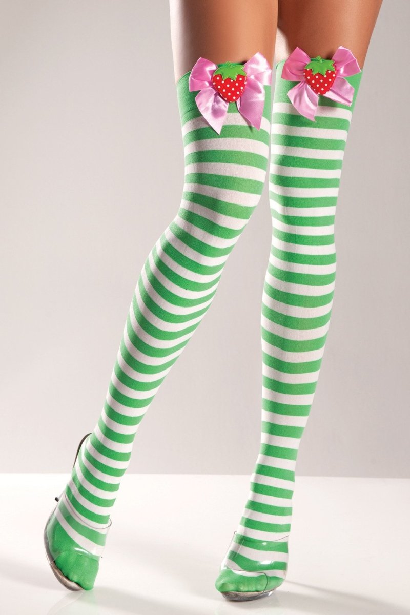 Be Wicked Hosiery Green/White / One Size BW506 Strawberry Shortcake Thigh Highs