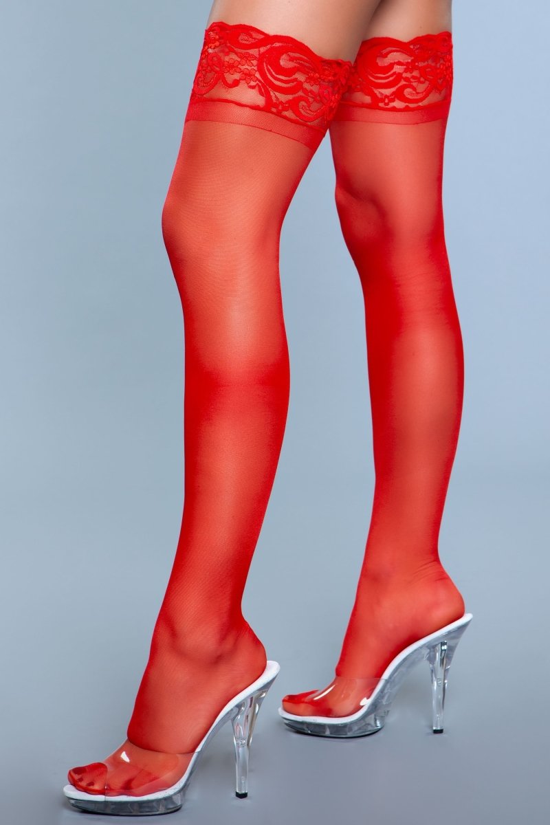 Be Wicked Hosiery Red / O/S 1919 Lace Over It Thigh Highs