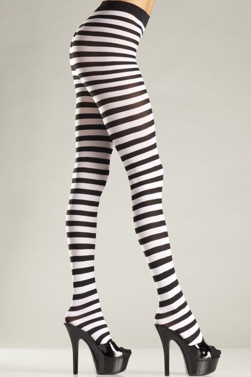Be Wicked Hosiery White/Black / One Size BW517W Seamingly Striped Pantyhose White
