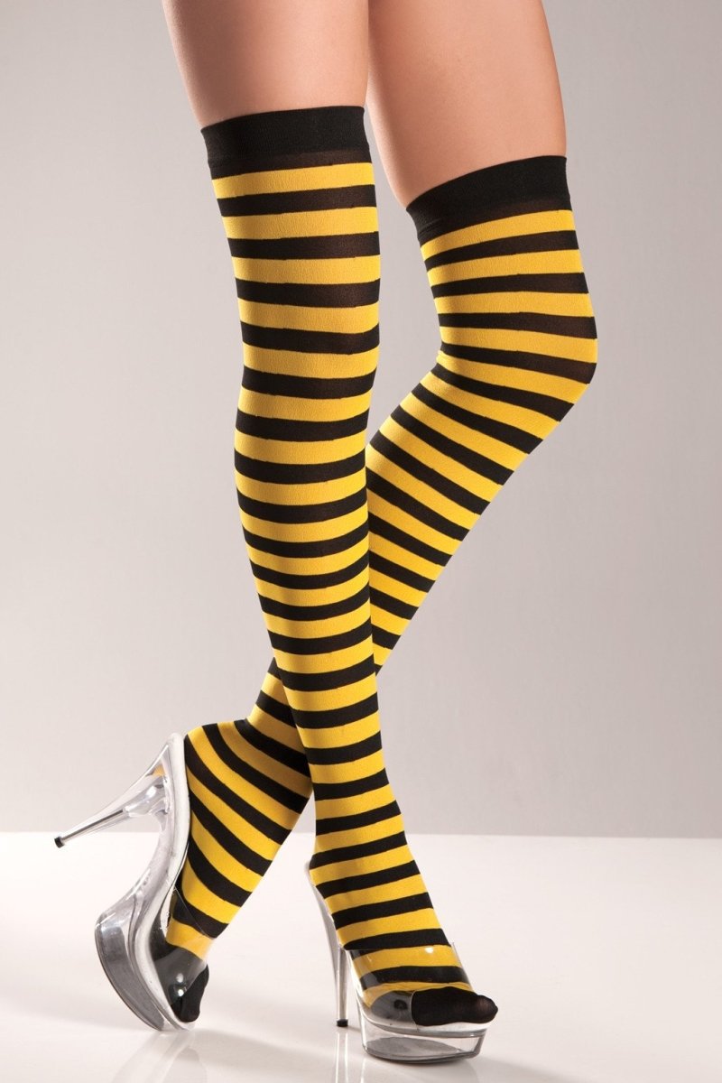 Be Wicked Hosiery Yellow/Black / One Size BW504 Buzzin' Beauty Thigh Highs