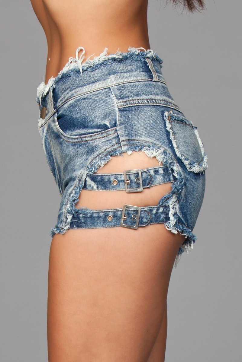 BeWicked Dukes + Denims Blue / L J10BL Buckled Down Denim Shorts - Medium Wash
