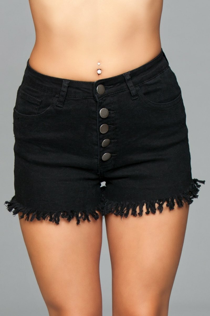 BeWicked Dukes + Denims Black / L J9BK Fringed Button Up Shorts - Black