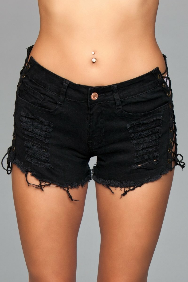 BeWicked Dukes + Denims Large J5BK Looped In Distressed Shorts - Black