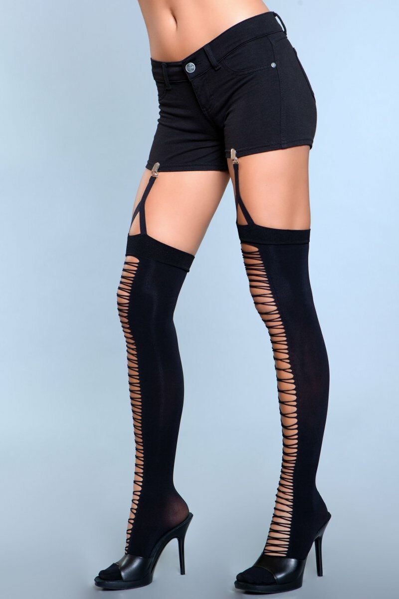 BeWicked Hosiery Black / O/S 1929 Illusion Clip Garter Thigh Highs