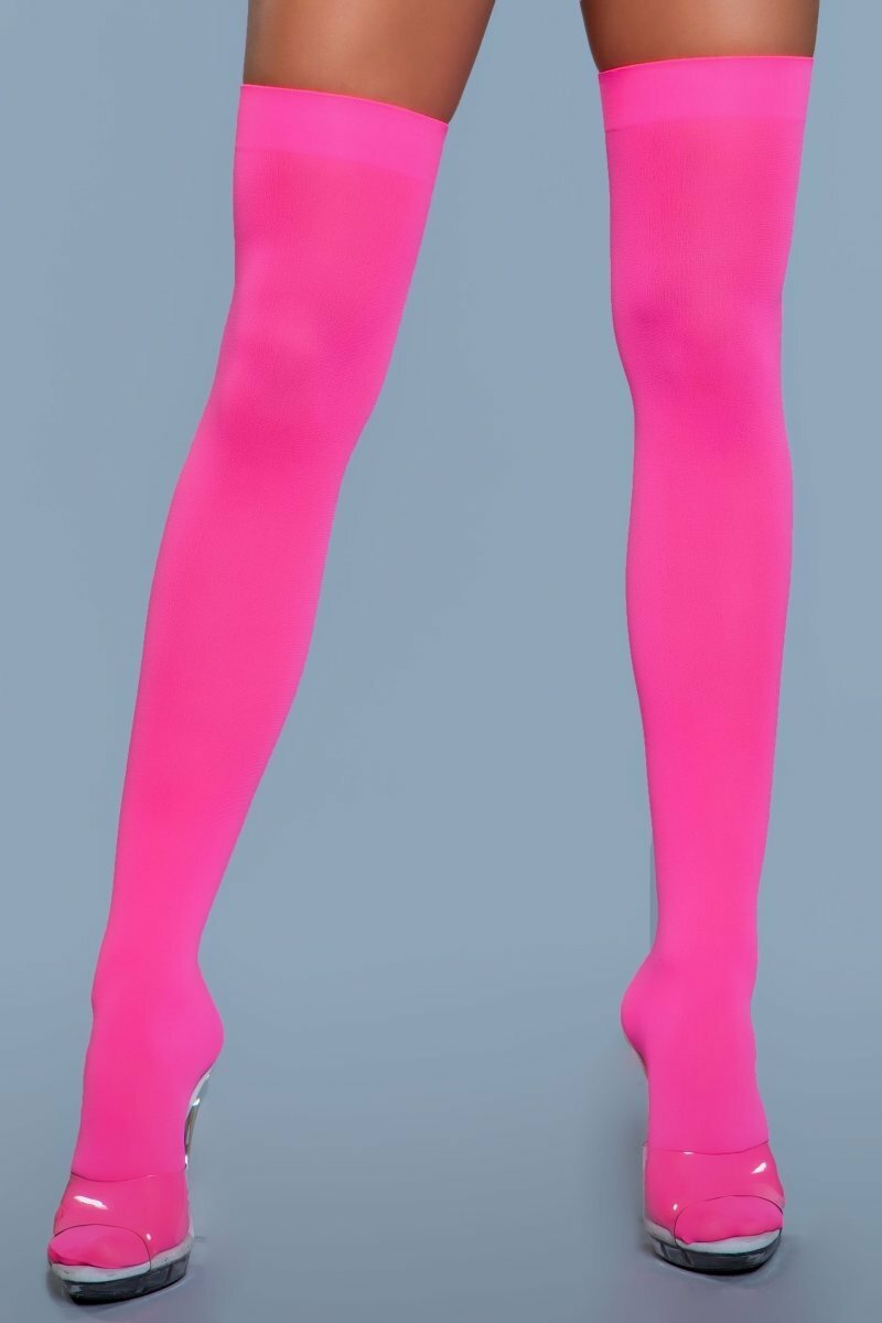 BeWicked Hosiery Neon Pink / O/S 1932 Opaque Nylon Thigh Highs Neon Pink