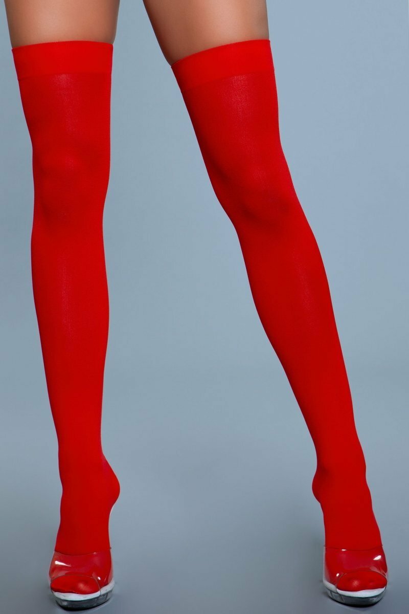 BeWicked Hosiery Red / O/S 1932 Opaque Nylon Thigh Highs Red