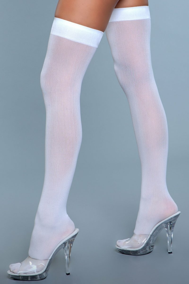 BeWicked Hosiery White / O/S 1932 Opaque Nylon Thigh Highs White