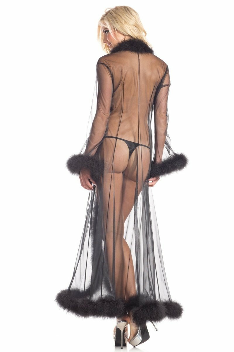 BeWicked Sleepwear Black / O/S BW1650BK Marabou Robe Black
