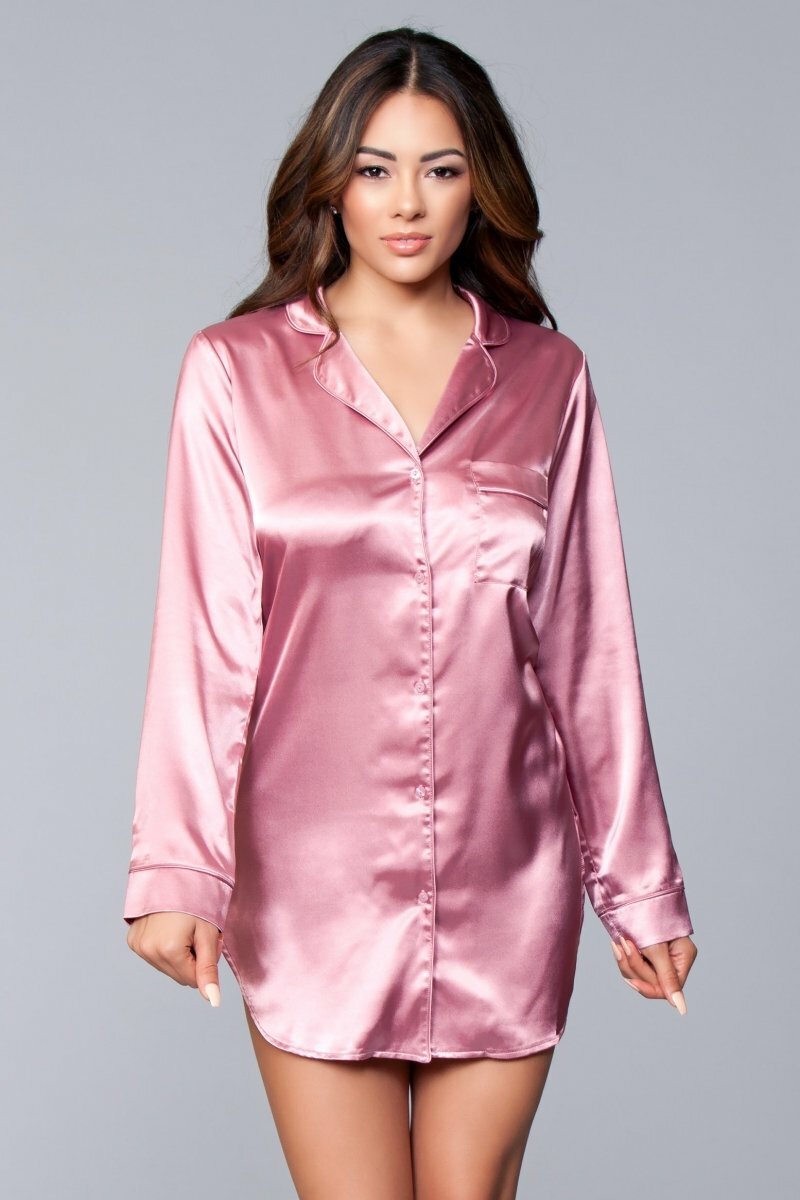 BeWicked Sleepwear Dusty Rose / 1X/2X BW1788DP Kimberly Satin Sleepshirt
