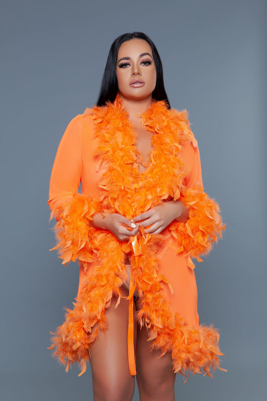 BeWicked Sleepwear BW834SNOR Lux Robe Neon Orange