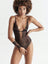 Black Bracli Geneva sheer pearl thong bodysuit, front view