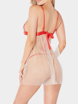 Glitter Babydoll Lingerie O/S (ONE SIZE) / Red Soft Cup Mesh Babydoll G String Set