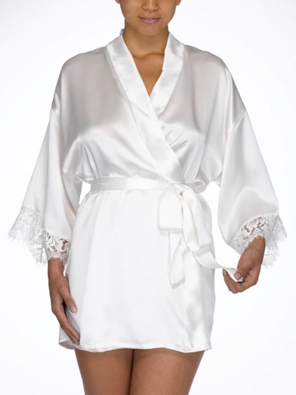 Hanky Panky Bridal Robe P-S / White Hanky Panky Ladies Silk Kimono Robe