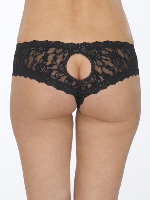 Hanky Panky Crotchless Panties S / Black Sexy Sheer Lace Keyhole Crotchless Cheeky Panties