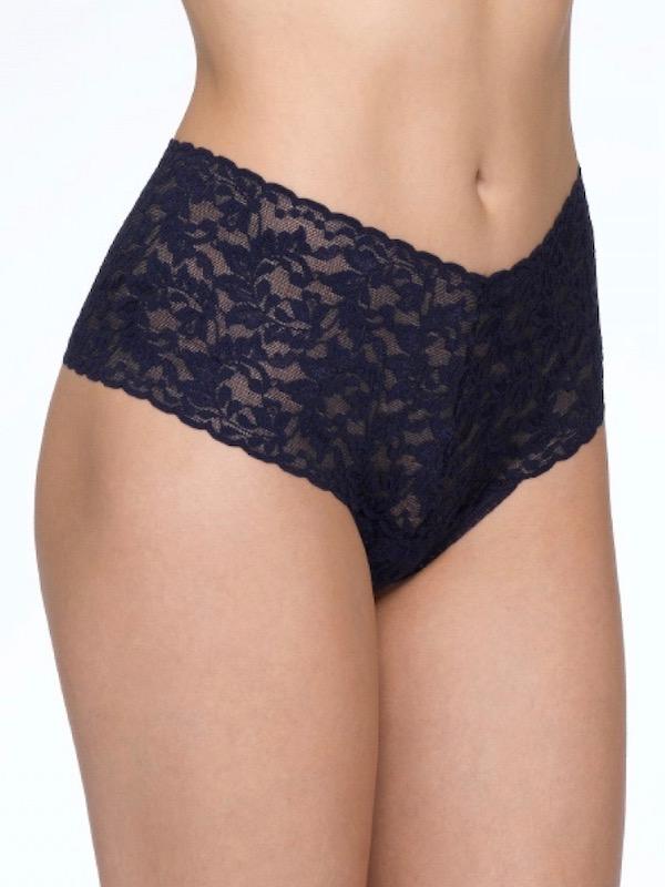 Hanky Panky Panties ONE SIZE / Navy Retro High Waisted Sheer Lace Thong Panties