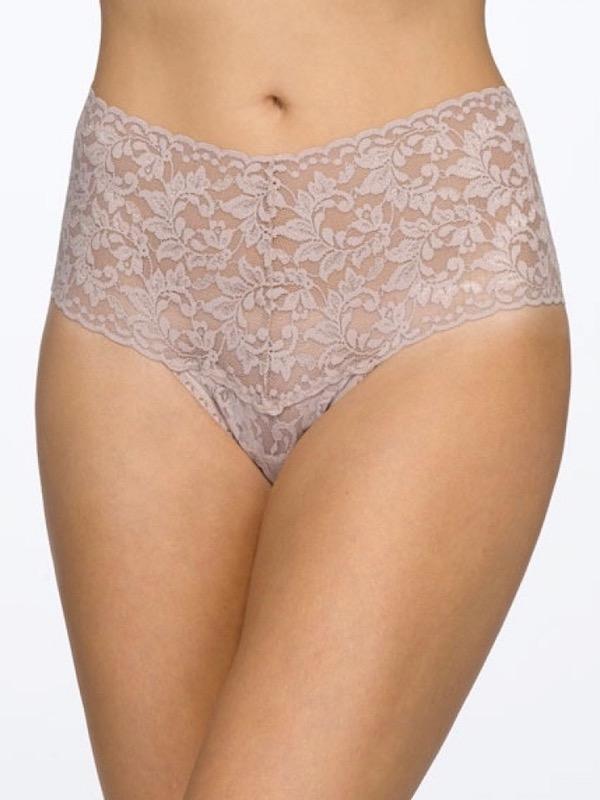 Hanky Panky Panties ONE SIZE / Taupe Retro High Waisted Sheer Lace Thong Panties