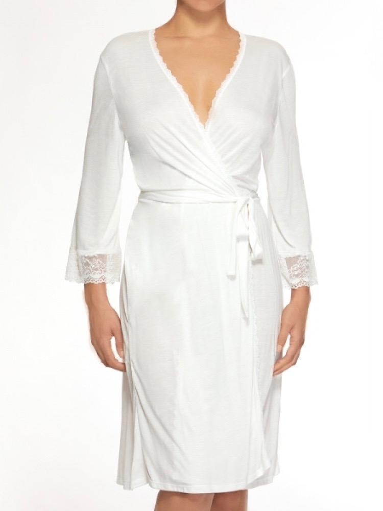 Hanky Panky Robes P-S / Light Ivory Stretch Lace Kimono Robe