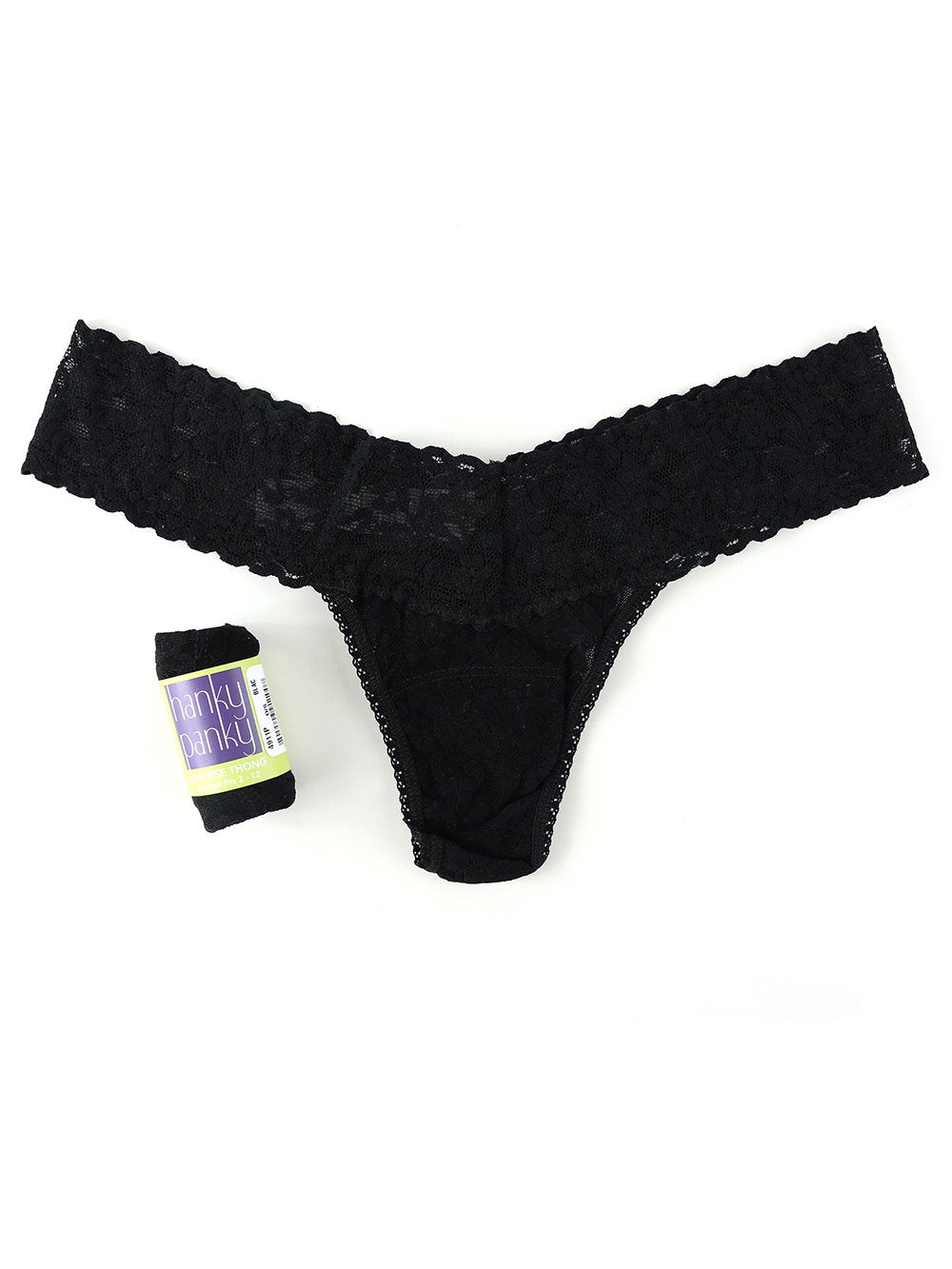 Hanky Panky Thong Black / One Size Rolled Signature Lace Original Rise Thong
