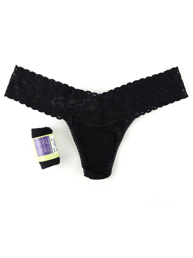 Hanky Panky Thong Black / One Size Rolled Signature Lace Original Rise Thong